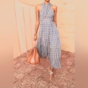 Ulla Johnson Blue Plaid Midi Dress